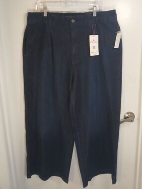 New! Gloria Vanderbilt Dark Wash Pleated Wide-Leg Crop Jeans 18